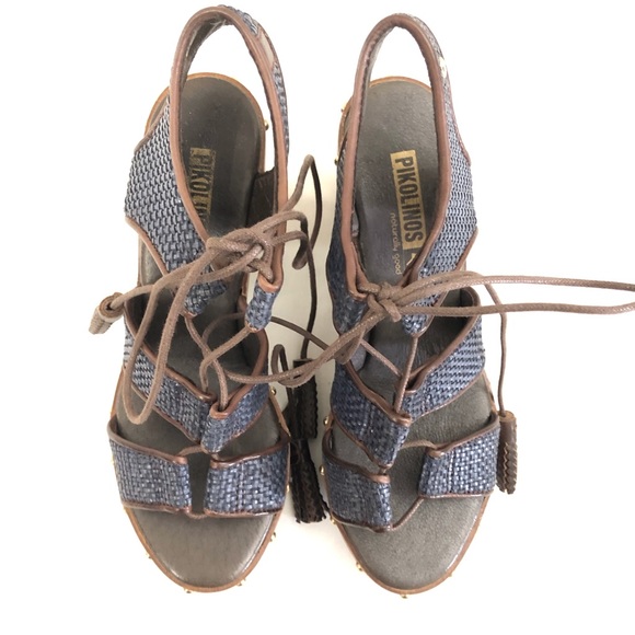 PIKOLINOS Sz 36 Blue Leather Stacked Heel Sandals - Picture 5 of 13